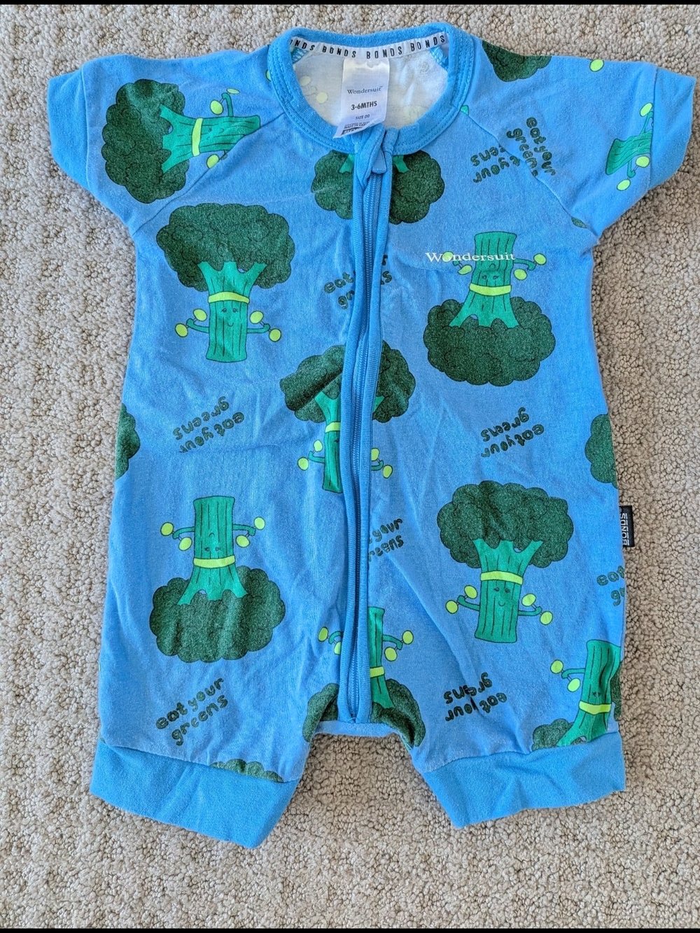 Bonds Blue Wondersuit with Green Broccoli Print 3-6 Months